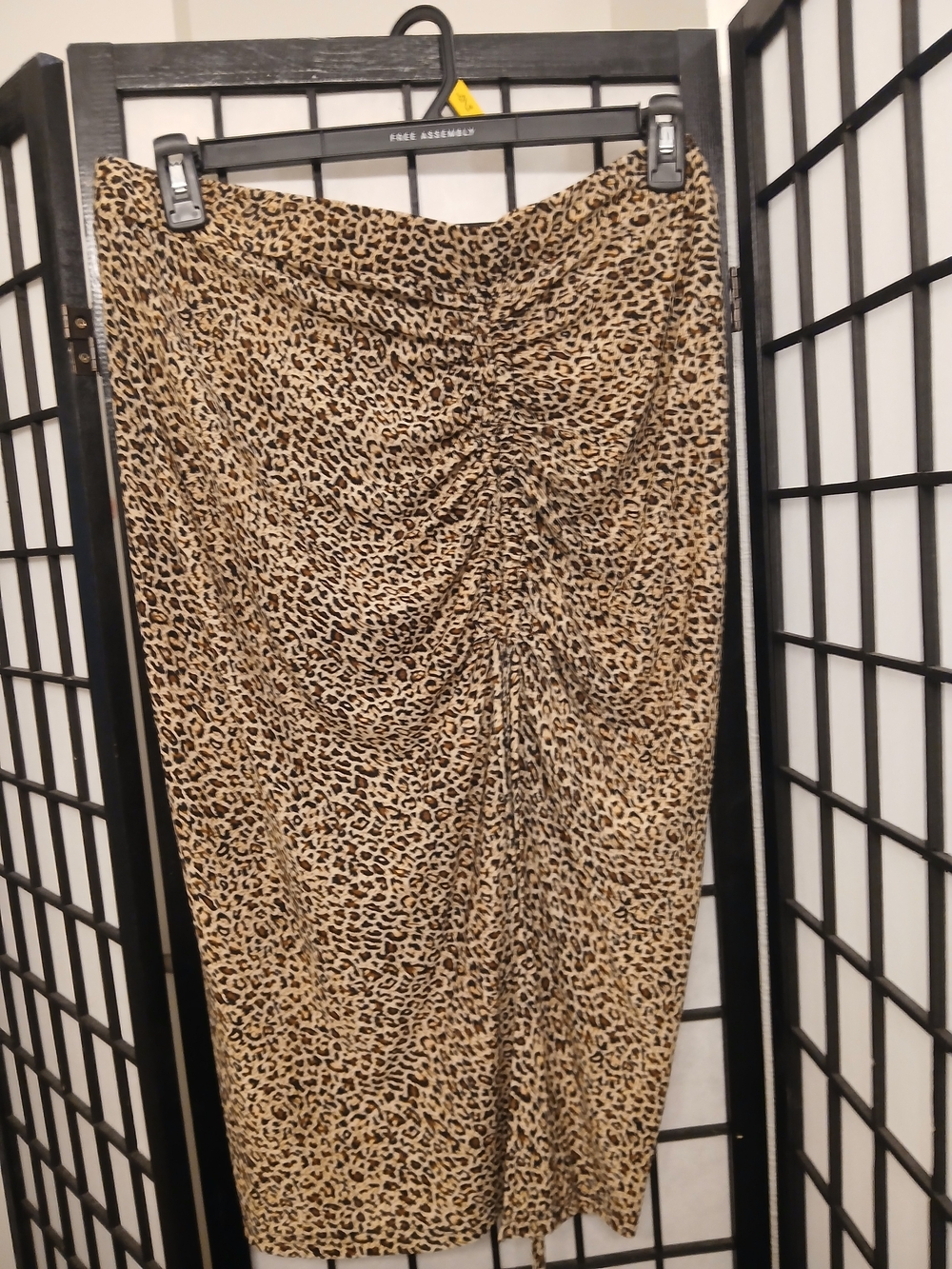 SHEIN Leopard Print Ruched Midi Skirt - Tan & Black